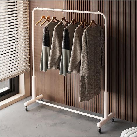 Portant Vetement Solide, Penderie Avec Roulettes, Porte Manteaux, Portant À Vêtements En Métal Sur Pied, Portant À Vêtements À Tige Avec Roulettes, Pour Dressing Salon Chambre(White,150x135x40cm) (1/5)