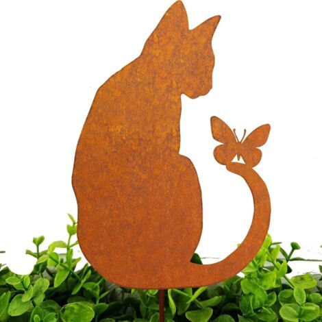 BUNTHAUS Rusty Cat Garden Decoration for Flower Pot, Natural Rust Patina, Garden Decoration Flower Retro for Garden, Terrace, Balcony Ornements de jardinage en métal Décoration extérieure de jardin (1/3)