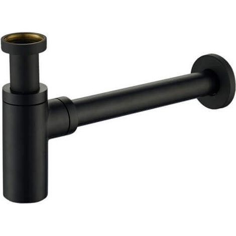 Rue Du Bain – Siphon de lavabo tubulaire en laiton noir mat – Hauteur réglable de 5 à 12.5 cm – Sortie Ø 32 mm – Longueur 30 cm (1/2)