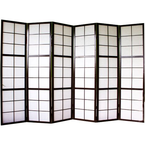 Biombo de 6 paneles en madera negra y papel de arroz 175x264cm PAR06040