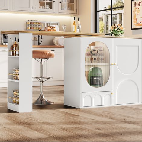 Meuble de cuisine pivotant 360° avec rangement, 138 x 39 x 105 cm, blanc DESVIAE (1/5)