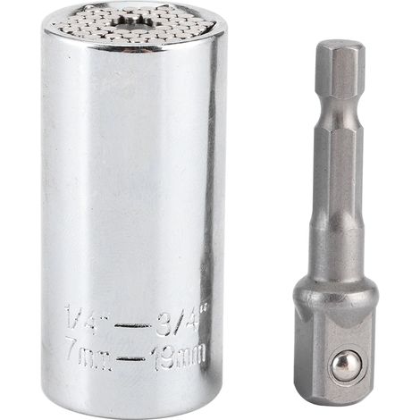 Lot de 2 douilles universelles 7-19mm/0.3-0.7po, prise 3/8po, clé à cliquet multifonction pour perceuse, outil électrique cadeau (1/5)