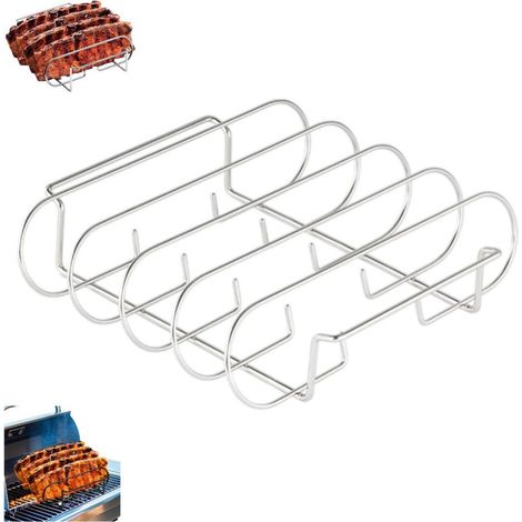 Soporte para costillas - Rejilla para costillas de barbacoa - Plateado - Rejilla para carne y costillas - Accesorios para barbacoa - Rejilla para costillas de acero inoxidable - Apto para parrilla (1/5)