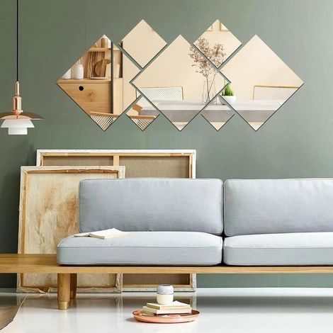 Argent 7 Pièces Miroir Adhesif Mural Autocollant, Miroirs Muraux, Mirroir Murales Chambre, Miroir Porte, Miroir Decoration Murale, pour Salon Chambre Salle de Bain (1/5)