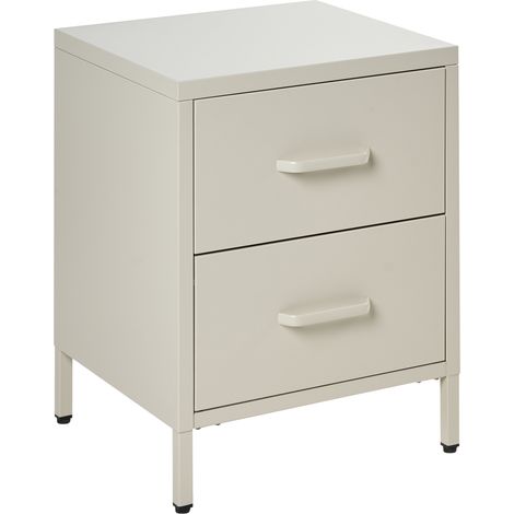 Mesita de noche estilo industrial moderno de acero con 2 cajones dormitorio beige Malavi