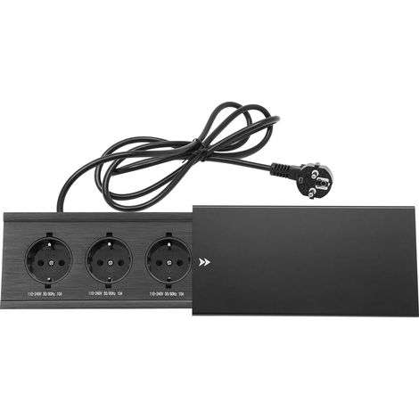 220V Einbausteckdose Tischsteckdose Küche Wand 3 Steckdosen Versenkbar Schwarz (1/5)