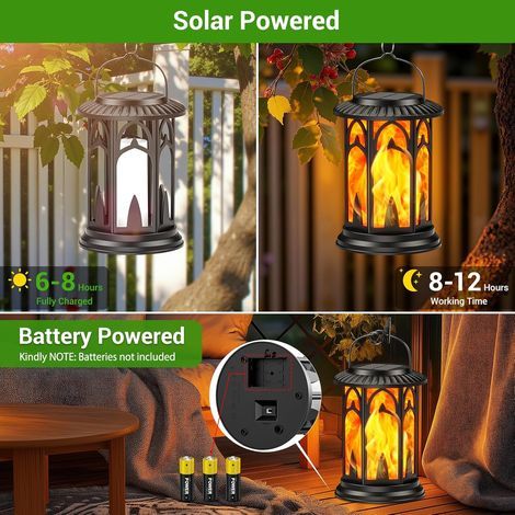 BUCASA Lot de 2 lanternes solaires vintage à suspendre pour l'extérieur, avec effet de flamme réaliste, pour balcon, table, jardin, décoration d'Halloween (1/4)