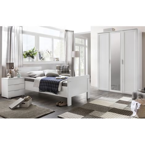 Chambre à coucher complète enfant (lit 90x200cm + chevet + armoire) coloris blanc -PEGANE-