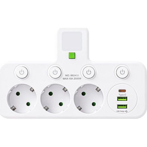 Intelligente Mehrfach-USB-C-Steckdosenleiste, Tischsteckdosenleiste, multifunktionale Typ-C-Steckdosenleiste mit Schalter, USB- und Typ-C-Schnellladeanschluss (1/4)