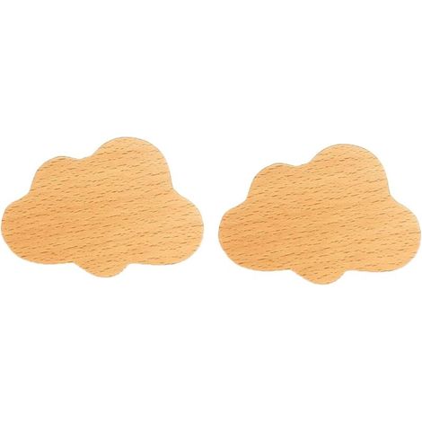 Lot de 2 boutons de meuble décoratifs en bois brut en forme de nuages avec vis - Boutons de meuble pour enfants - Poignées de tiroir (1/5)