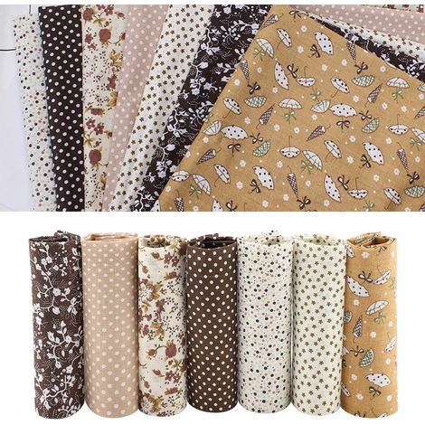 7 pièces de tissu coton 50x50cm - Kit DIY carrés assortis pour patchwork et courtepointe (Marron) (1/5)