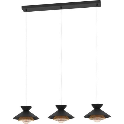Lampadario A Sospensione Vintage Grizedale Acciaio Nero Ottone 3 Luci E27 (1/2)