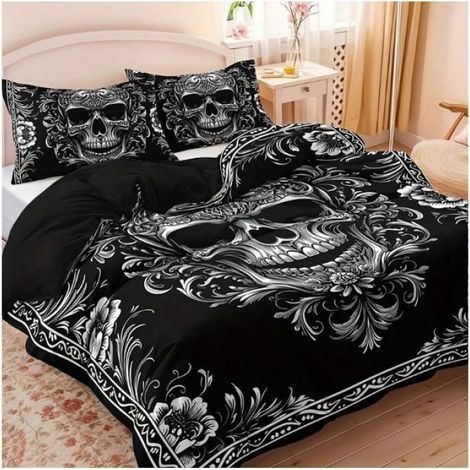 Tête de Mort Housse de Couette Lit Enfant 140x200 cm 3D Enfant Noir Blanc Skull Ensembles de Housses de Couette - MCB (1/4)