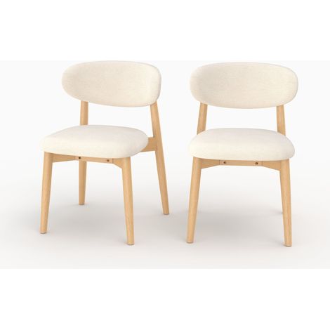 Lot de 2 chaises en tissu beige et bois d'hévéa naturel - Yuna (1/5)