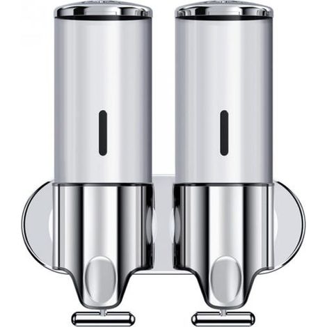 Wall-mounted soap dispenser, zippered soap dispenser, double compartment (1000ml, silver) (1/4)