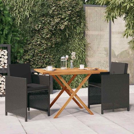 vidaXL Juego de comedor de jardín 3 piezas con cojines negro (1/5)