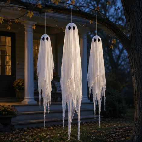 3 Pièces Lanterne Fantôme Lumineuse LED, Décoration Halloween pour Fête, Utilisable Intérieur et Extérieur (1/5)