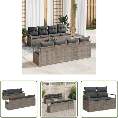 Gartentisch - Gartensofa-set mit Kissen 9 pcs Grau Poly-Rattan (1/5)