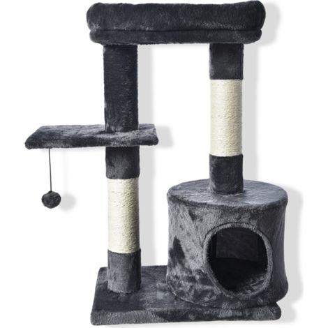 kleiner Kratzbaum für Katzen 65x30x75cm mit Höhle und Bett grau Katzenbaum Katze (1/2)