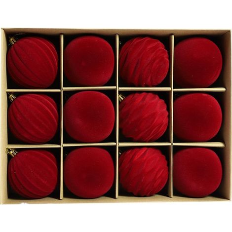 Ball of Christmas in velvet flocked for Christmas tree of Christmas, 8 cm, 12 ball in plastic to hang (1/5)