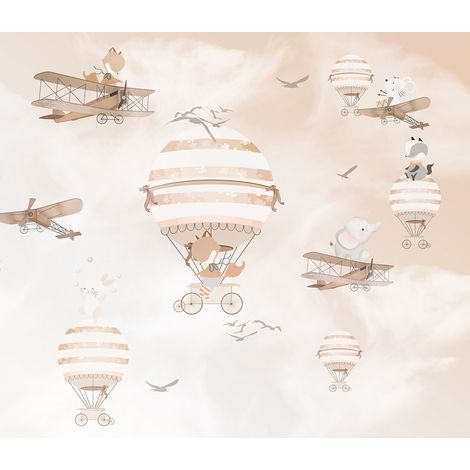 Papier peint panoramique Enfants - Animaux Montgolfières - 130 cm x 112 cm (1/2)