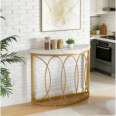 Console a mezzaluna, in MDF, bianco e oro, 110x35x80 cm (1/5)