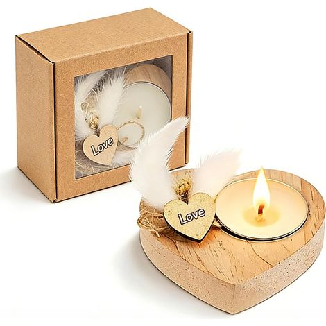 Bougie en bois en forme de cœur, bougies en bois avec fleurs séchées pour Thanksgiving et la Saint-Valentin, un anniversaire, cadeau d'amour pour les femmes (1/5)
