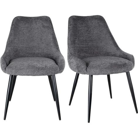 Lot 2 chaises en tissu doux gris anthracite et pieds métal – TARA (1/5)