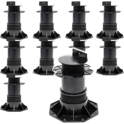 XPOtool Lot de 10x Plots de terrasse – Charge 2700 kg – Hauteur réglable 140-210 mm – en PP – Pieds de support pour Lames Dalles Lambourdes