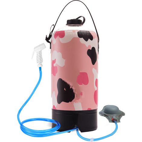 Bolsa de ducha solar de 10 l, portátil, con calefacción solar y cabezal de ducha, ideal para senderismo y camping, color rosa (1/5)