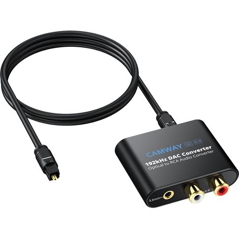 Convertisseur DAC 192kHz SPDIF vers RCA Optique vers 3.5mm, Convertisseur Audio Numérique vers Analogique Optique Toslink vers RCA Adaptateur Audio (1/5)