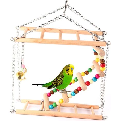 Jouets pour Animaux de Compagnie pour Perroquet Perruche Oiseau cachat balançoires échelle en Bois avec chaîne en Fer échelle Suspendue Perroquet échelle de Perroquet Bambou (1/5)