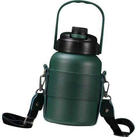 Gobelet isotherme 900 ml avec paille, grande capacité, en acier inoxydable, gourde portable verte pour activités de plein air (1/5)
