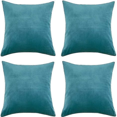 Housse de coussin turquoise en velours pour canapé 45 x 45 cm (18 x 18 pouces), douce et lisse (1/5)