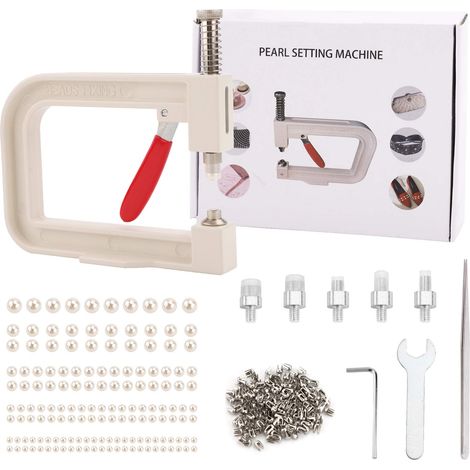 Machine à sertir des perles clouées Machine de fixation de perles faites à la main avec 150 perles acryliques d'imitation en 5 tailles Boutons à rivets et pince à épiler pour vêtements sacs jupes (1/5)