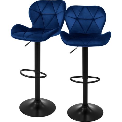 ML-Design Barhocker 2er Set, Bezug aus Samt, Blau, Gepolsterter Barstuhl mit Rückenlehne und Fußstütze, Tresenhocker höhenverstellbar 59-79 cm, 360° drehbar, Bistrohocker Hocker Drehstuhl Barstühle