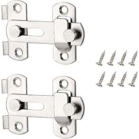 Loquet de porte, lot de 2, en acier inoxydable, moraillon de 10 cm avec vis, support de porte, loquet à bascule argenté (1/5)