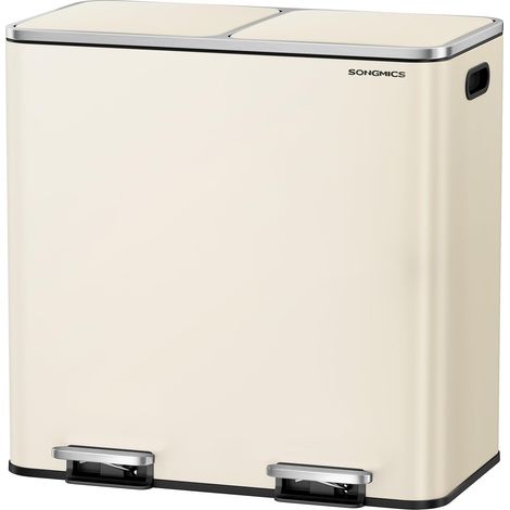Poubelle à Double Compartiment 2 x 40 L, avec 15 Sacs Poubelles, Pédales en Métal, 2 Seaux Intérieurs en Plastique, Couvercles, Poignées, Fermeture en Douceur, Couleur Amande LTB730A02 (1/5)
