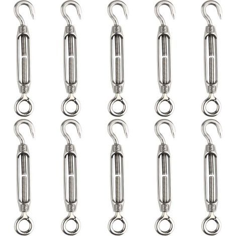 10pcs tendeur de fil de tendeur 304 crochet et oeil tendeur réglable M4 tendeur en acier inoxydable Set Heavy Duty (1/5)