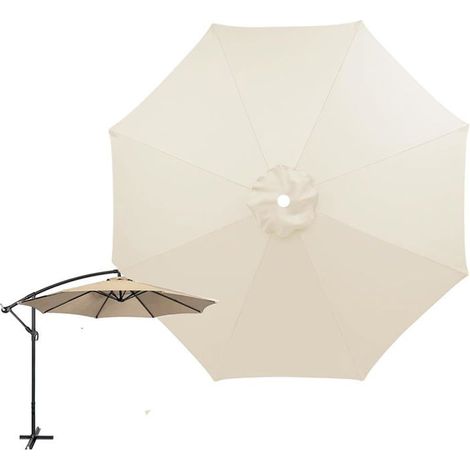 Toile de rechange à 3 m 8 baleines pour parasol de jardin, terrasse, cour, plage, piscine, marché (auvent uniquement), Beige (1/5)