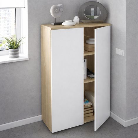Dmora Armario multifunción Plano, Armario multiusos con 2 puertas, Zapatero con 3 baldas, zapatero moderno, cm 80x33h119, Roble y Blanco, con embalaje reforzado (1/5)