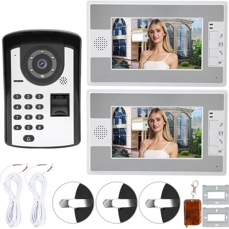 Sonnette vidéo filaire 7 pouces LCD avec interphone, déverrouillage à distance par empreinte digitale et code, 1V2, prise AU (1/5)