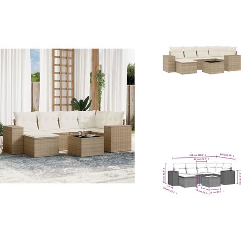 Salon de jardin avec coussins 7 pcs beige résine tressée - Ensemble Salon De Jardin - Meuble De Jardin - Résine Tressée - Rotin Synthétique - Mobilier D'extérieur (1/3)