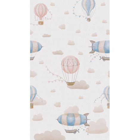 Papier peint intissé Nuages Beige, Crème, Bleu, Rose - 8,80 x 0,53 m (1/3)