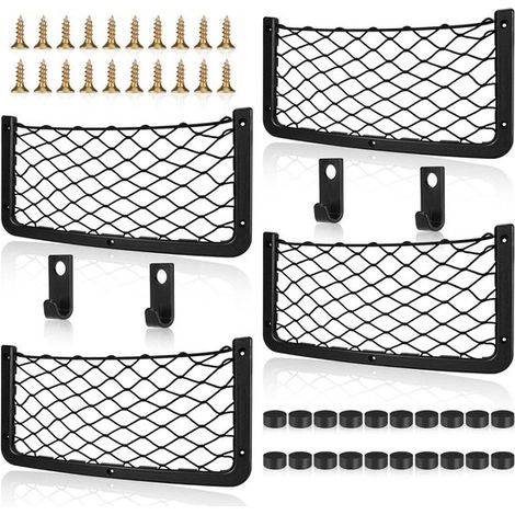 Redes de almacenamiento para coche - Redes para maletero - Organizador de coche - Malla de nailon elástica - 4 piezas - Negro (1/5)