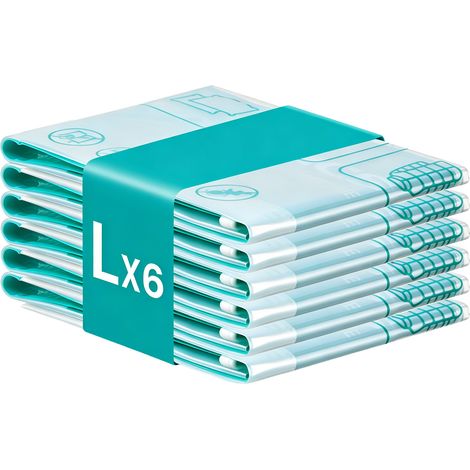 Sacs de Rangement sous Vide, Lot de 6, Taille L, Réutilisables, Rangement pour Draps et Vêtements, Transparent