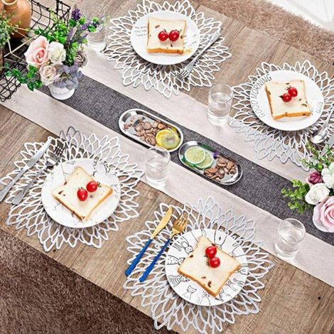 Napperons de table 38x38cm, couleur argent, résistant à la chaleur, lavable, décoration Noël Thanksgiving mariage dîner, lot de 4 (1/4)