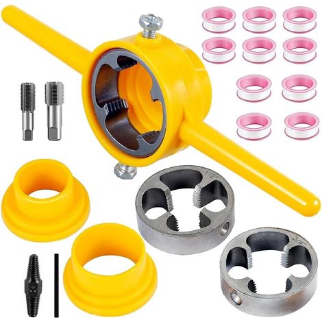 Outil de Fabrication de Filetage en PVC 6 Pièces, Outil de Plomberie pour Enfile-Tuyau, Kit D'Enfile-Tuyau avec Outil de Fabrication de Matrices de 1/2 Pouce, 3/4 Pouce et 1 Pouce (1/5)