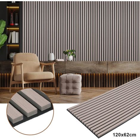 SWANEW Pannello acustico Rivestimento murale in MDF Pannello murale acustico naturale Pannelli murali moderni 120x60x2,1 cm Noce (1/5)