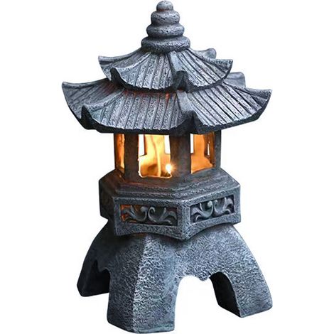 Statue-lanterne pagode à énergie solaire, décoration de jardin, décoration de pelouse, pagode illuminée, ornement de jardin zen vintage, convient pour l'aménagement paysager, les terrasses, les porche (1/5)